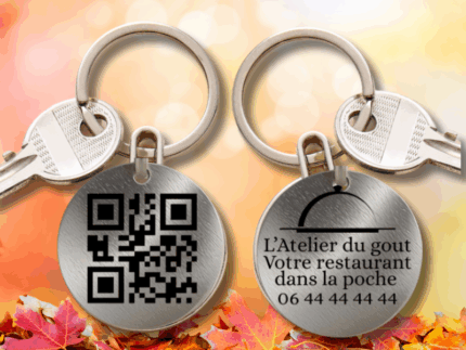 👉 Porte-clé en acier gravé avec QR code – 10 Exemplaires